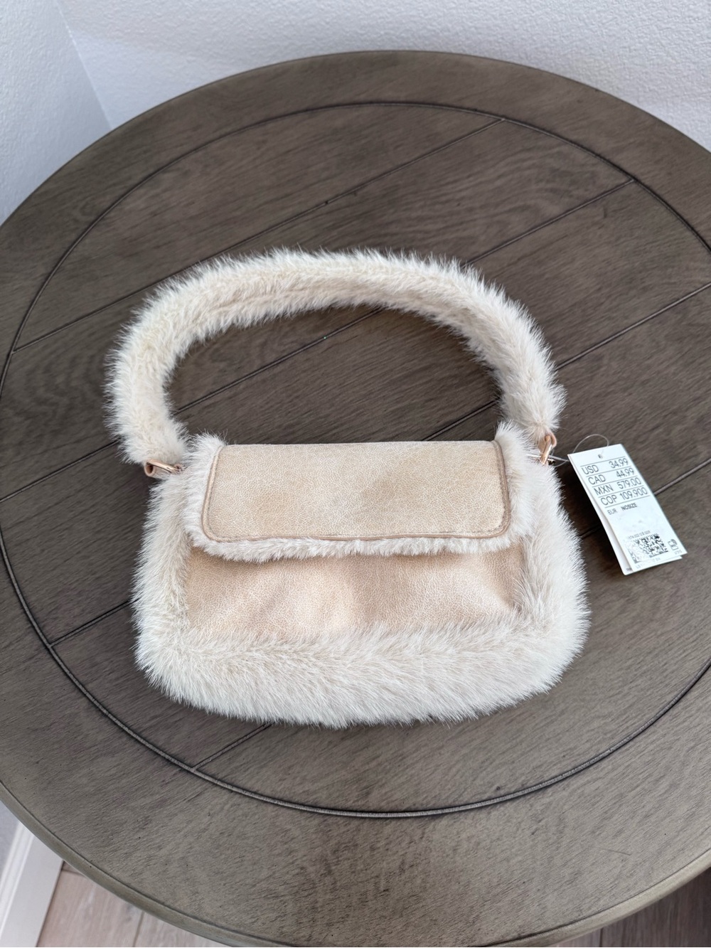 H&M Faux-Fur Mini Shoulder Bag in Beige